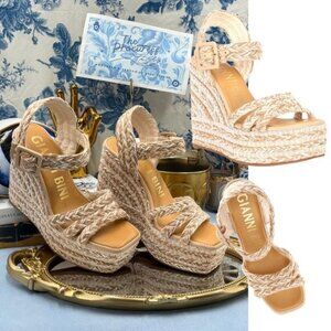 🆕 GIANNI BINI 🧿 NWOB Santi Woven Beaded Wedge Sandal - Neutral Woven Sz US 7